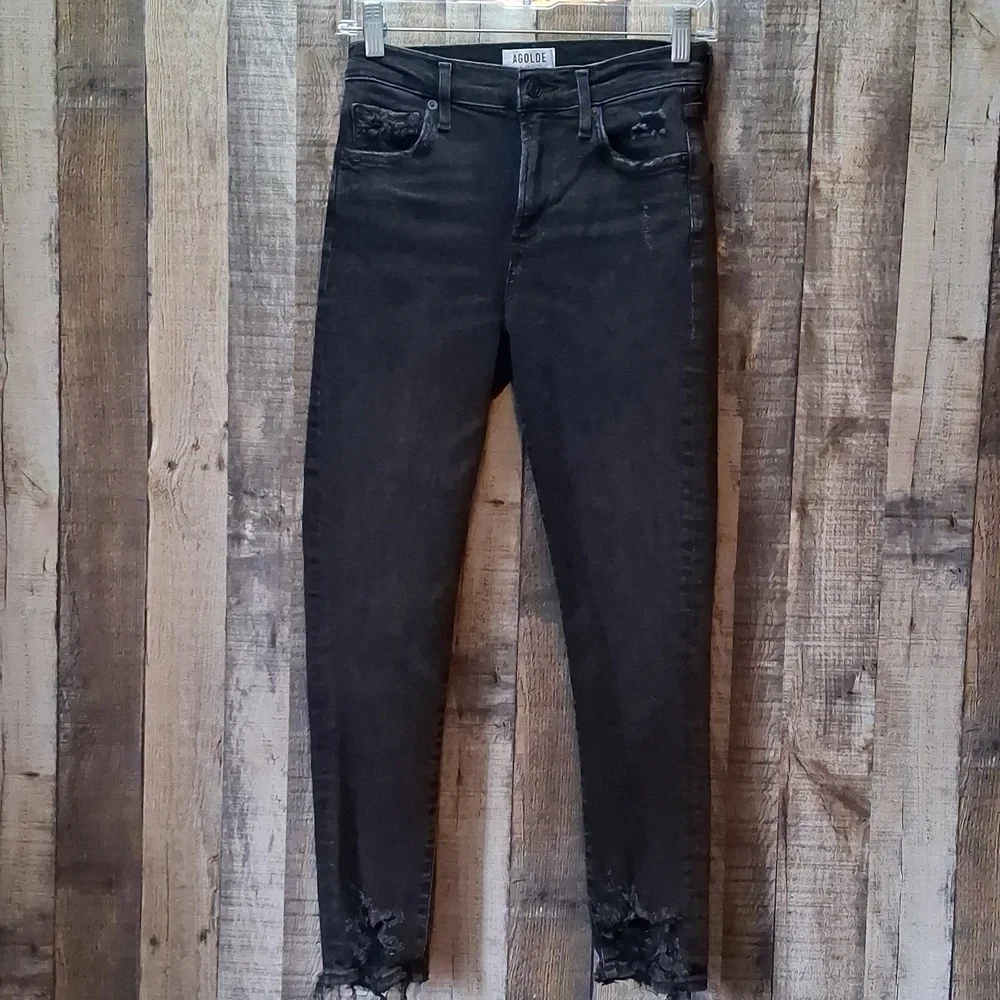 Women's Black Washed AGOLDE Sophie High Rise Skinny Distressed Jeans Size 27